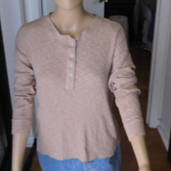 American Eagle Henley Knit Top – Size Small, Long Sleeve, Pink/Beige - Picture 1 of 4